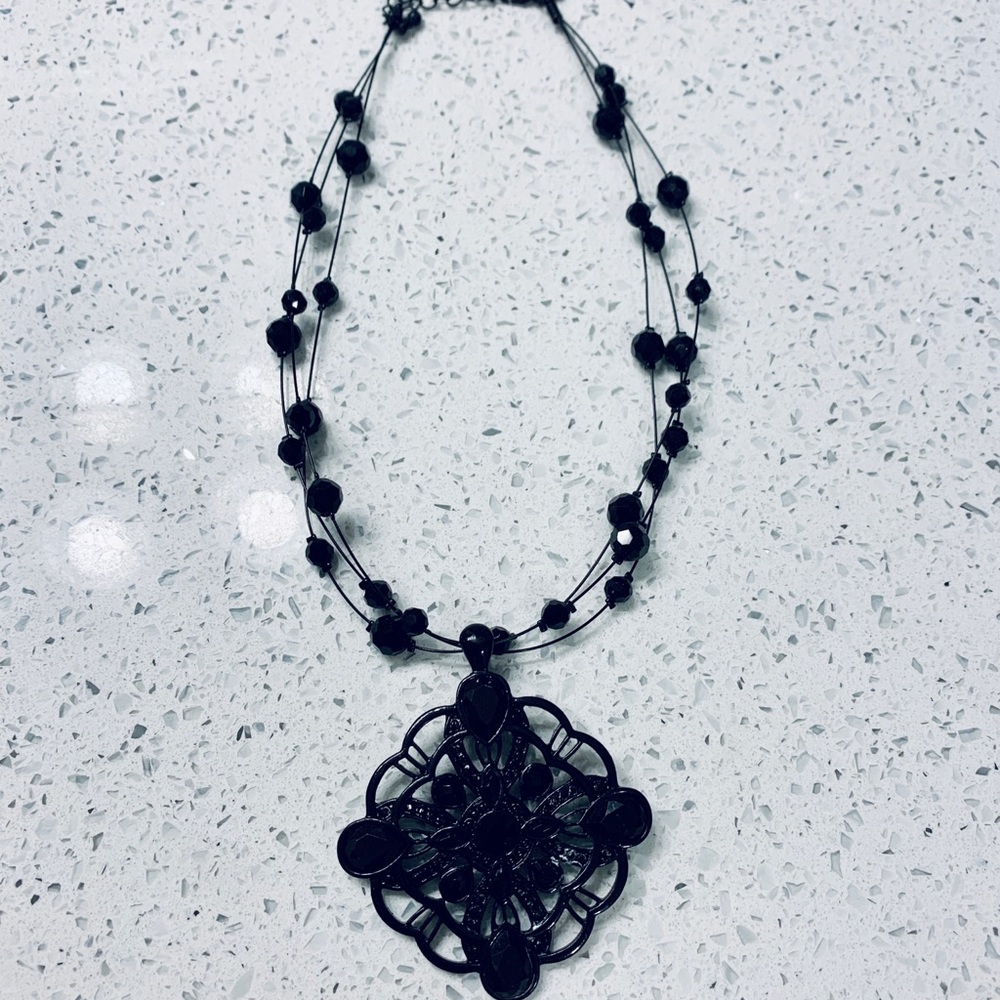 Black beaded necklace with removable pendant